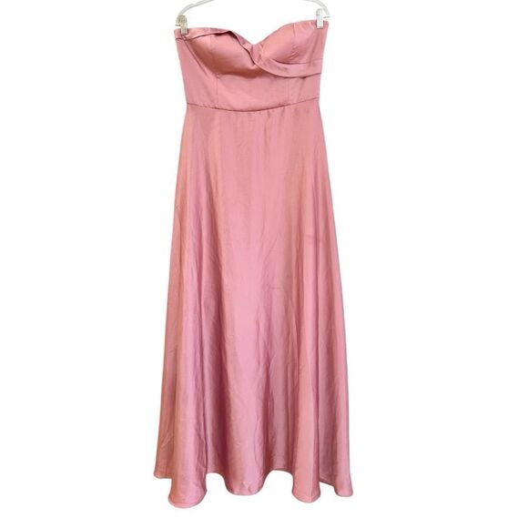 NWT Lulus Real Romantic Light Rose Satin Strapless Maxi Dress Size L - Picture 2 of 7